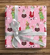 ZINTBIAL Pink Dog Christmas Reversible Wrapping Paper Roll - Gift Wrap with Pink Polka Dots on Re...