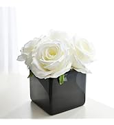 Artificial Flowers with Small Ceramic Vases, Roses in Vases Plastic Artificial Flowers and Plants...