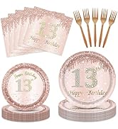 13th Birthday Decorations for Girls,Rose Gold 13 Birthday Girl Decorations Plates and Napkins For...
