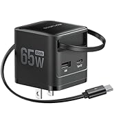 EF ECOFLOW 65W USB C Charger with Retractable Cable, 3-in-1 Phone Charger with Type C Cable, 2-Po...