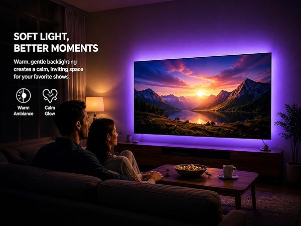 Soft, warm backlighting creates a calm space for cozy nights. Gentle glow for better moments.