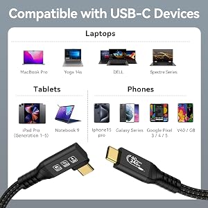 CHENLENIC USB4 Cable USB C cable with thunderbolt cable 3 4 90Degree usb c type c m2 m3 40g ssd 240w