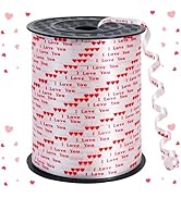 BEISHIDA Valentine Ribbon, White Curling Ribbon, Balloon String Printed I Love You 500 Yards for ...