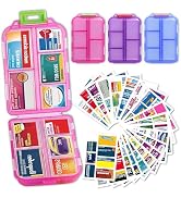 Pill Organizer with Medicine Labels, Travel Daily Pill Container, Mini Medication Organizer, 7-Da...