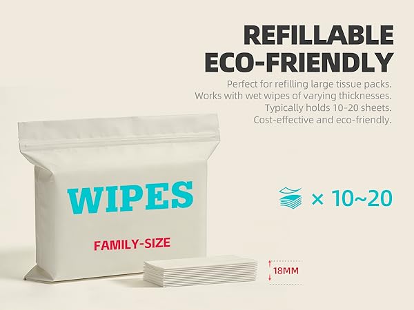 Muyocare portable tissue box: refill from large packs. Holds 10-20 wipes. Cost-effective & green