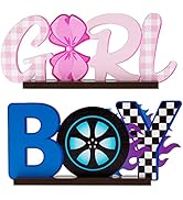 G1ngtar 2Pcs Burnouts or Bow Gender Reveal Wooden Table Centerpieces Boy or Girl Letter Signs Blu...