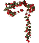 Red Artificial Rose Fake Flower Garland,Peony Vine Flowers Garland Hanging Silk Plants for Mother...