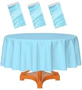 HEIPINIUYE 3 Pack Round Blue Tablecloth 84 Inch Round Plastic Table Cloth Waterproof Disposable R...