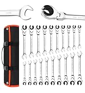 LOSCHEN 20PCS SAE & Metric Ratcheting Combination Wrench Set, with Open Flex-head, Open End Spann...