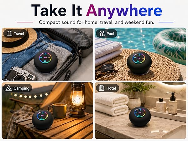 Portable bathroom speaker. Smaller than your phone. Travel.Pool.Camping.Hotel