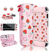 RHOTALL Strawberry Theme Carrying Case Set for Nintendo Switch OLED, Cute Accessories Bundle for ...