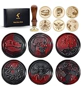 Wax Seal Stamp Kit, Set of 6 Sealing Wax Stamp with Brass Head Wooden Handle (Moon & Sun World Ma...
