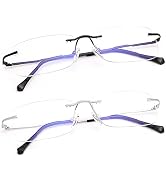 Vepiant 2 Pairs Rimless Clear Bifocal Reading Glasses Blue Light Blocking Readers for Men Women E...