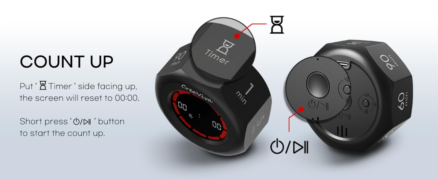 Creaviva digital visual pomodoro cube timer count up