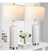 Touch Control Table Lamp Set of 2, Modern Contemporary Ceramic Bedside Lamps with 2 USB Ports, 3-...