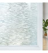 Haton Window Privacy Film, Frosted Stripe Non-Adhesive, 17.5" x 78.7" | Static Cling Removable Fr...