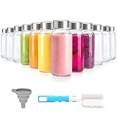Zukro 8 oz Glass Water Bottles with Lids, Reusable Clear Juice Bottles With Stainless Steel Airti...