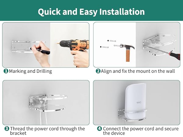 Text reads 'Quick and Easy Installation'. Installation guide showing step-by-step mounting process with numbered instructions for wall-mounting a device.