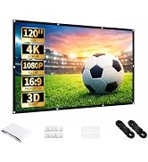 Aurzen 120-Inch Projector Screen, 16:9 4K HD, Foldable Anti-Crease, Portable Double-Sided Screen ...