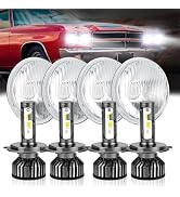 HMCYCI 5.75 inch Headlight Round 4pcs Reflector + 4pcs H4 LED Bulbs H4/9003 Light Bulb Headlamp S...