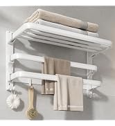 VOLDRA Towel Racks for Bathroom, 24-Inch Towel Shelf with 2 Towel Bar Foldable Towel Holder with ...