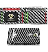 GSOIAX Mens Slim Wallet for Men Minimalist Genuine Leather Carbon Fiber Rfid Blocking Bifold Cred...