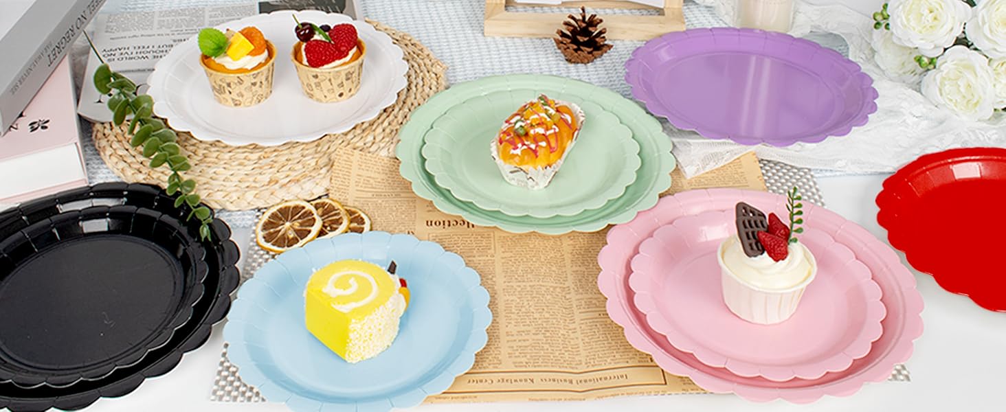7 9 inch dessert dinner disposable paper plates red yellow green white black pink blue