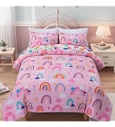 Holawakaka Boho Rainbow Twin Comforter Set with Sheets, 5-Piece Bohemian Love Heart Bedding Set f...