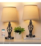 PARTPHONER Table Lamps Set of 2, Farmhouse Bedside Lamps with USB Ports, Nightstand Lamp Cream Dr...