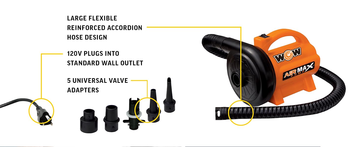 5 universal valve adapters, large flexible reinforced accordion hose design