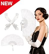 EOSAU 2 Packs 1920s Flapper Accessories for Women - Feather Fan, Gloves Set for Vintage Wedding D...