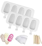Ozera 2 Pack Popsicles Molds Set, Silicone 4 Cavities Oval Popsicle Cake Pop Molds for Homemade C...