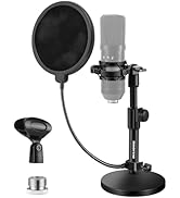 BILIONE Multifunctional Desktop Microphone Stand, Adjustable Mic Stand Desk with Pop Filter, Shoc...