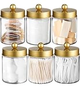Amolliar Qtip Holder Dispenser - 8 oz Plastic Apothecary Jar Containers for Vanity Makeup Counter...