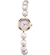JewelryWe Women's Pearl Bracelet Watches: Ultra-Thin Analog Quartz Adjustable Drawstring Band Cas...