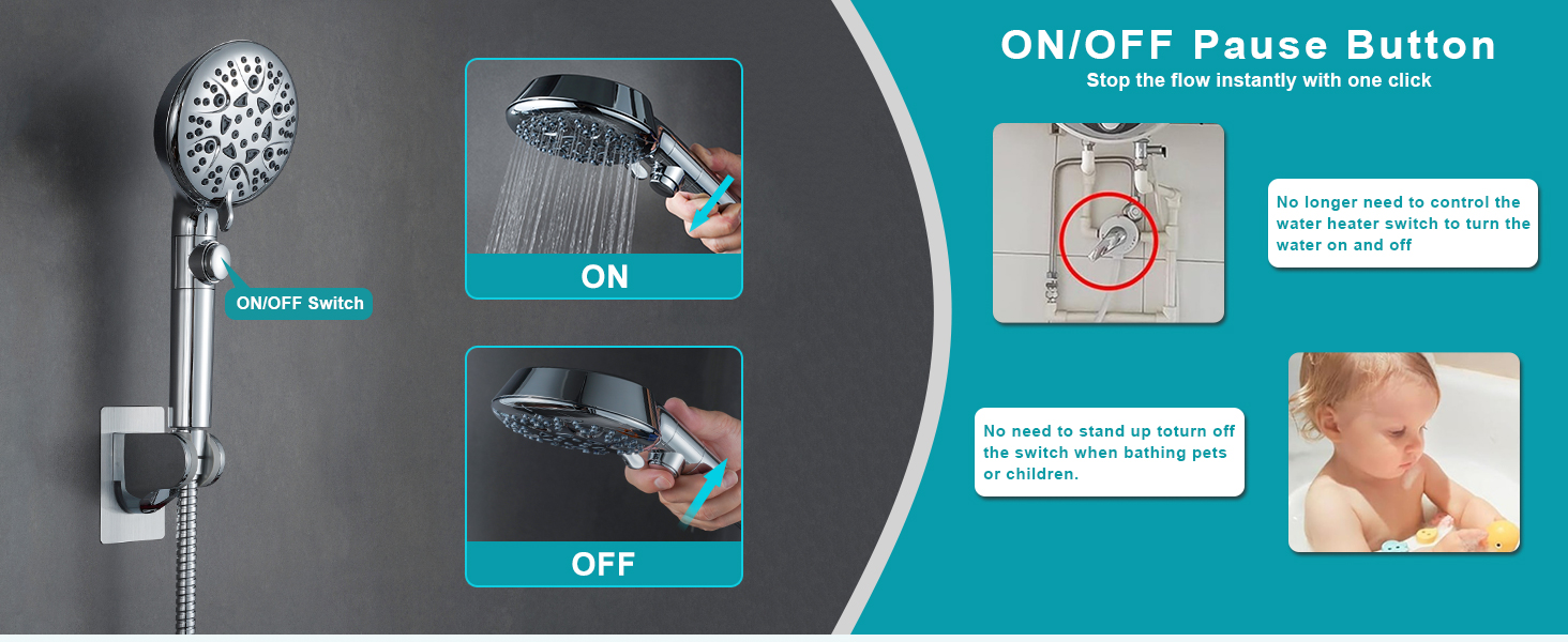 handheld shower with on off switch