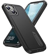 IDweel iPhone 14 Case,Black iPhone 13 Case with Stand for Men, Heavy Duty Protection Shockproof A...