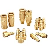 T TANYA HARDWARE Coupler and Plug Kit (14 Piece), Industrial Type D, 1/4 Inch NPT, Solid Brass Qu...