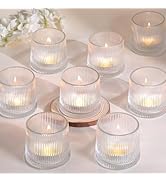 DARJEN Clear Ribbed Tealight Votive Candle Holders Set of 10- Tea Light Candle Holder Glass for T...
