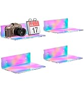 Hexsonhoma Sezanrpt 9 Inch Iridescent Wall Shelves, Acrylic Small Floating Shelf, Home Wall Displ...