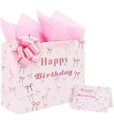 BEISHIDA 13”Bow Birthday Gift Bag with Tissue Paper,Gift Bow and Greeting Card,Happy Birthday Gif...