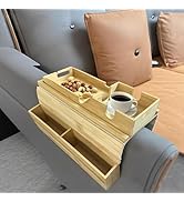 Bamboo Couch Arm Tray, Anti-Slip Foldable Bamboo Tray with Detachable Couch Cup Holder, 3 in 1 De...