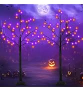 2 Pack 4FT Lighted Black Halloween Tree with 96 LED Orange & Purple Lights | Halloween Decoration...