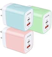 3pack Dual Port USB C Power Adapter, Usbc Pd 3.0 with USB A Qc 3.0 Fast Charging Block for Apple ...