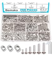 Bemaka 260PCS M3 M4 M5 T Nuts Screws Kit, T Slot Nuts Hammer Head Fastener with Nickel Plated Car...