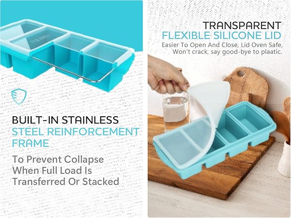 super cube, ice cube tray, souper cubes freezer tray with lid, silicone molds for food