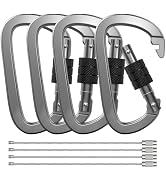 XIECHANEE Premium Aluminum D Ring 4" Locking Carabiner Clips with Screw Gate, Set of 4, Lightweig...