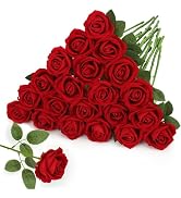Roberly 20 Pcs Artificial Red Roses Flowers, Valentines Decorations Lifelike Silk Velvet Fake Ros...