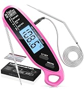 Vuwwey Instant Read Meat Thermometer Digital for Cooking & Grilling with Dual Probe, Big Backlit ...