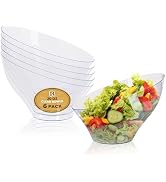 R-kay 6 Pack Angled Plastic Serving Bowls - Clear Plastic bowls 20 Oz - Disposable Serving Bowls ...